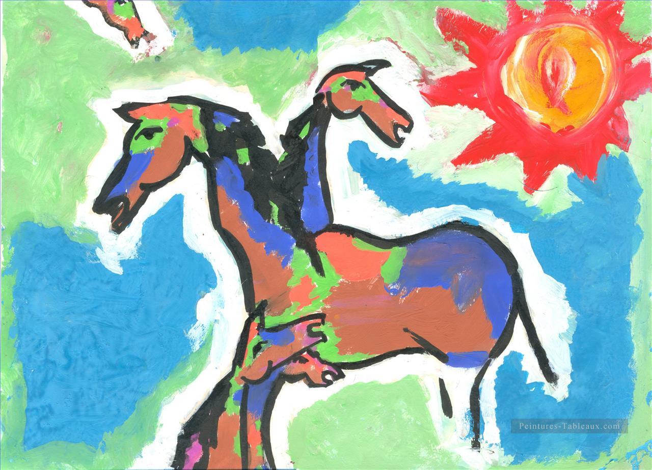 MF Hussain Horses 2 Indienne Peintures à l'huile